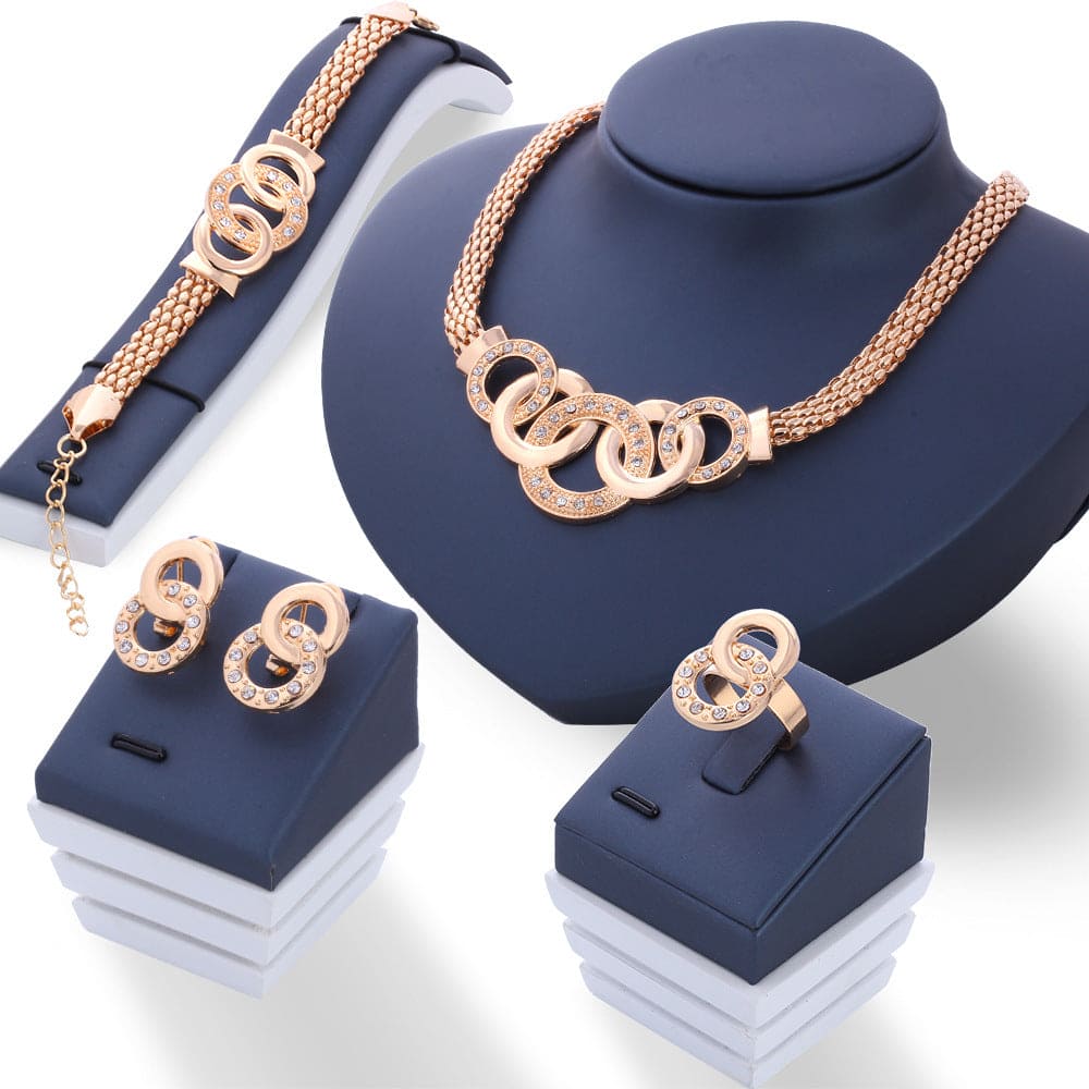 Elegant Rings Jewelry Set, Luxury Classic Women's Jewelry Set, 5pcs Crystal Zircon Metal Chain Necklace Bracelet Earring Ring, Bridal Crystal Choker Necklace Earring Bracelet Set, Geometric Circle Metal Necklace Bracelet Earrings Ring Set Elegant Rings Jewelry Set, Luxury Classic Women's Jewelry Set, 5pcs Crystal Zircon Metal Chain Necklace Bracelet Earring Ring, Bridal Crystal Choker Necklace Earring Bracelet Set, Geometric Circle Metal Necklace Bracelet Earrings Ring Set